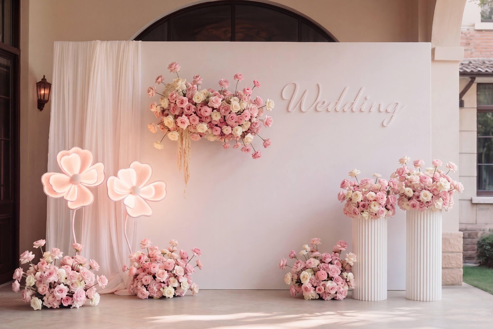 粉色韓系婚禮背板，打造夢幻質感Photo Zone 實景