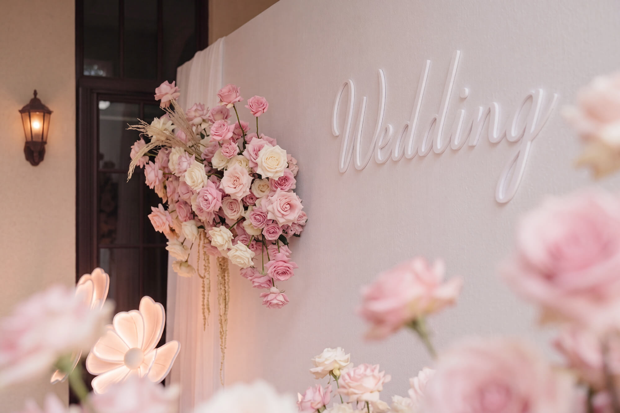 粉色韓系婚禮背板，打造夢幻質感Photo Zone 實景