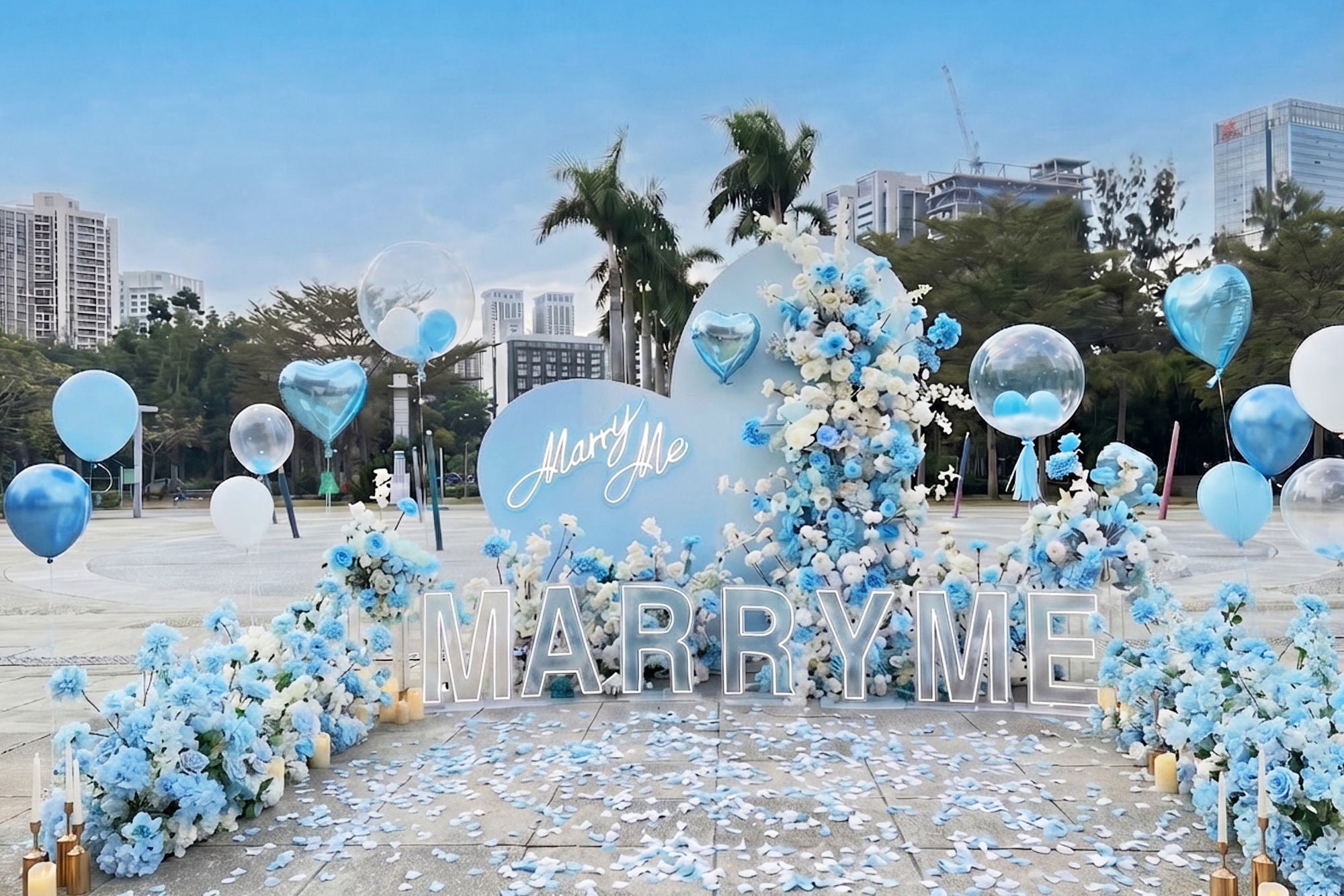 高雄戶外求婚佈置｜蔚藍心意主題求婚，為她打造專屬藍色情書的浪漫告白 實景