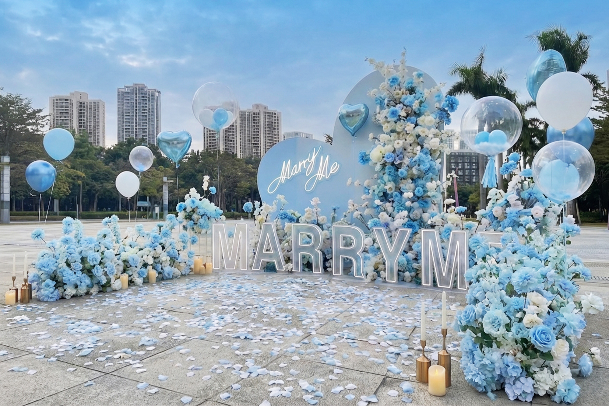 高雄戶外求婚佈置｜蔚藍心意主題求婚，為她打造專屬藍色情書的浪漫告白 實景