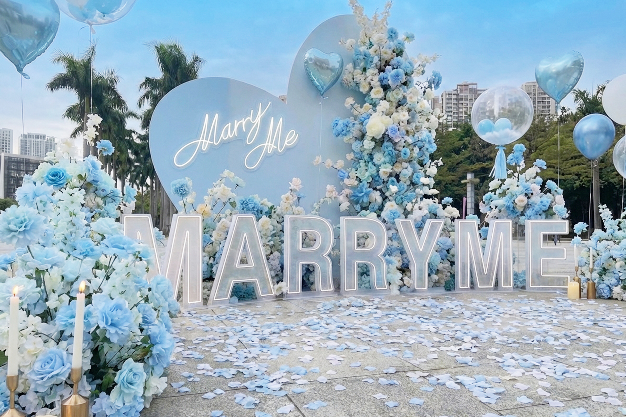 高雄戶外求婚佈置｜蔚藍心意主題求婚，為她打造專屬藍色情書的浪漫告白 實景