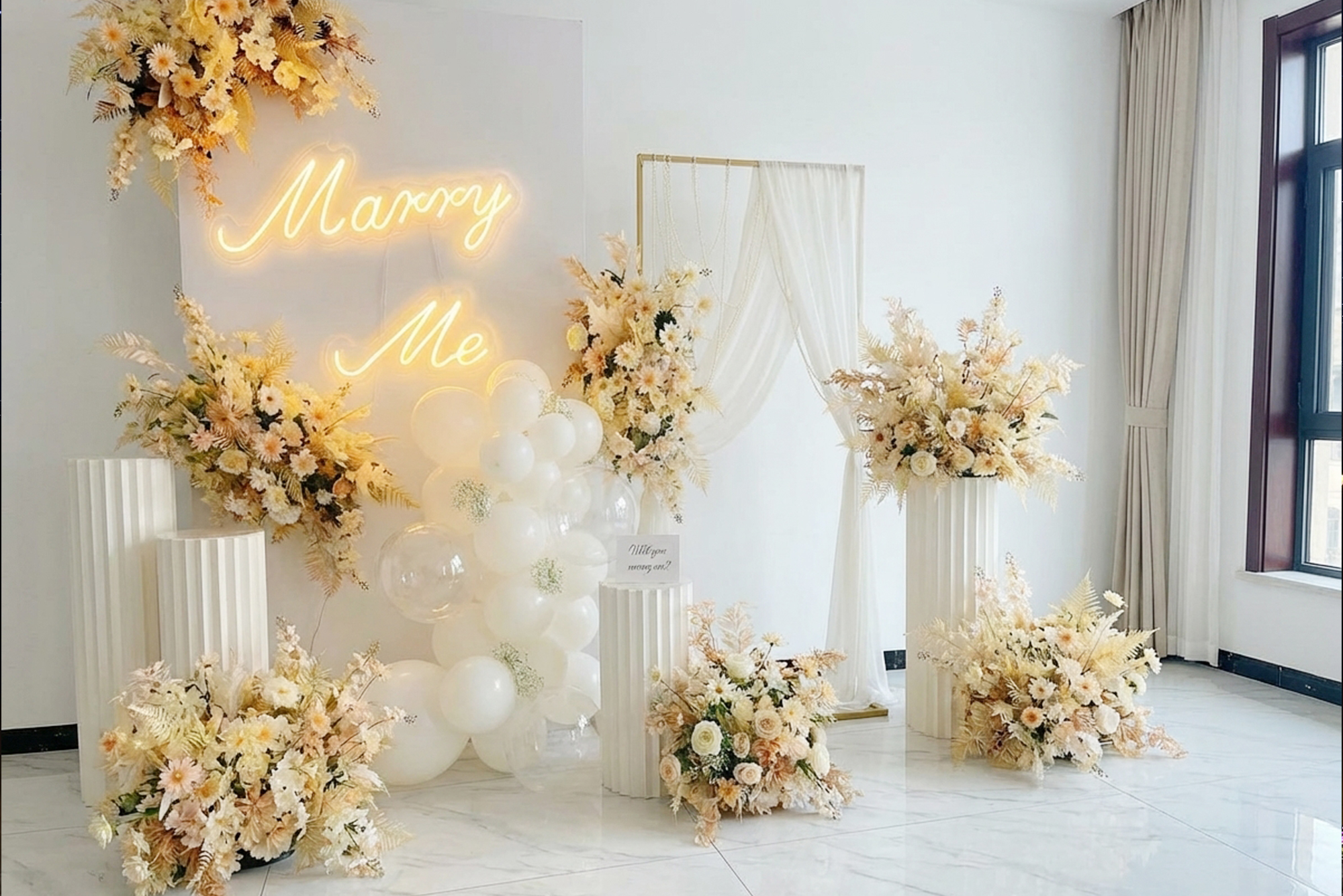 高雄住家求婚佈置｜純白韓系求婚場景，用金色誓言點亮你們的未來 實景