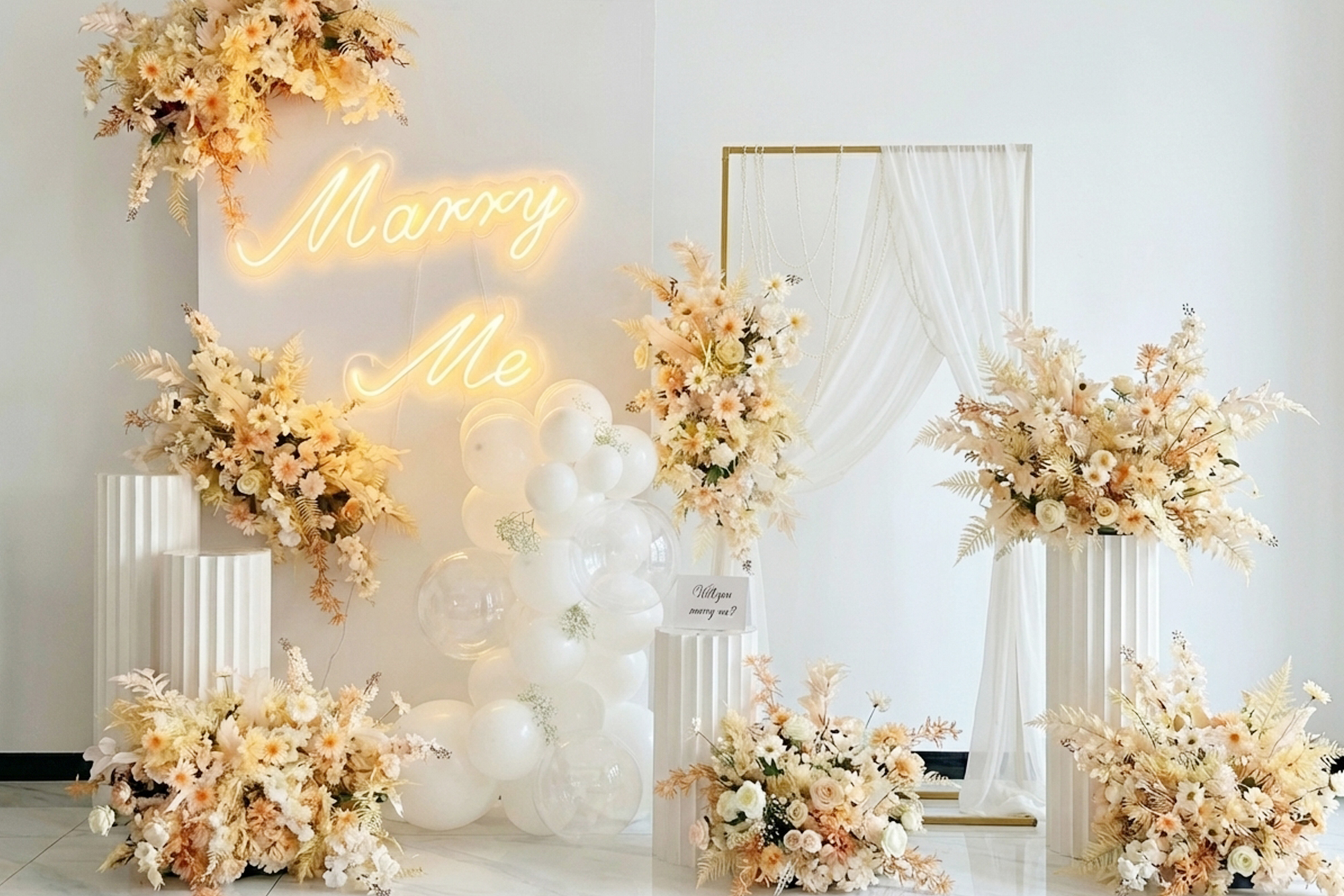 高雄住家求婚佈置｜純白韓系求婚場景，用金色誓言點亮你們的未來 實景
