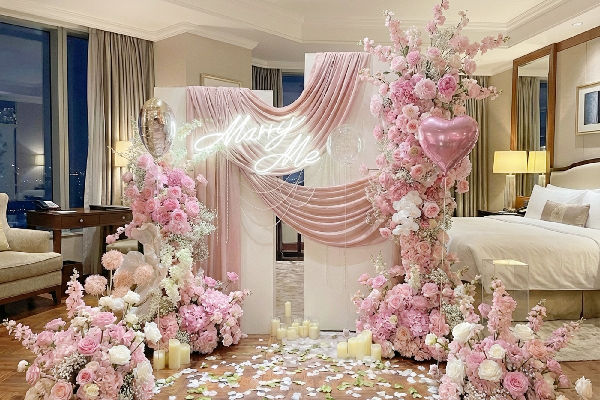 高雄飯店求婚佈置推薦｜粉色韓系浪漫場景，打造私密又心動的求婚時刻 實景