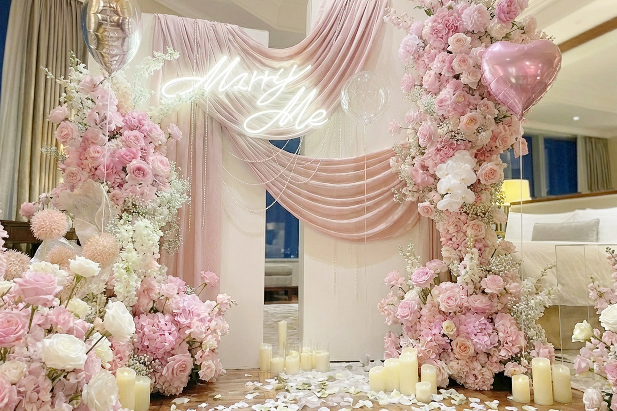 高雄飯店求婚佈置推薦｜粉色韓系浪漫場景，打造私密又心動的求婚時刻 實景