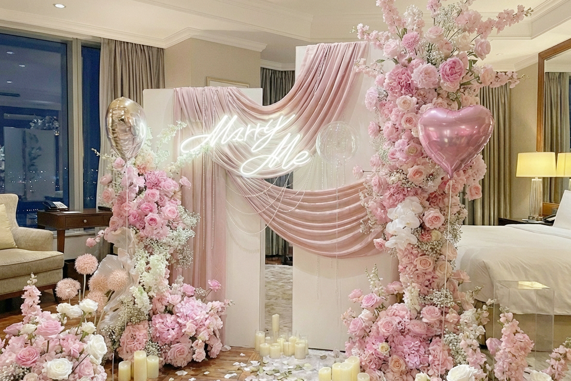 高雄飯店求婚佈置推薦｜粉色韓系浪漫場景，打造私密又心動的求婚時刻 實景
